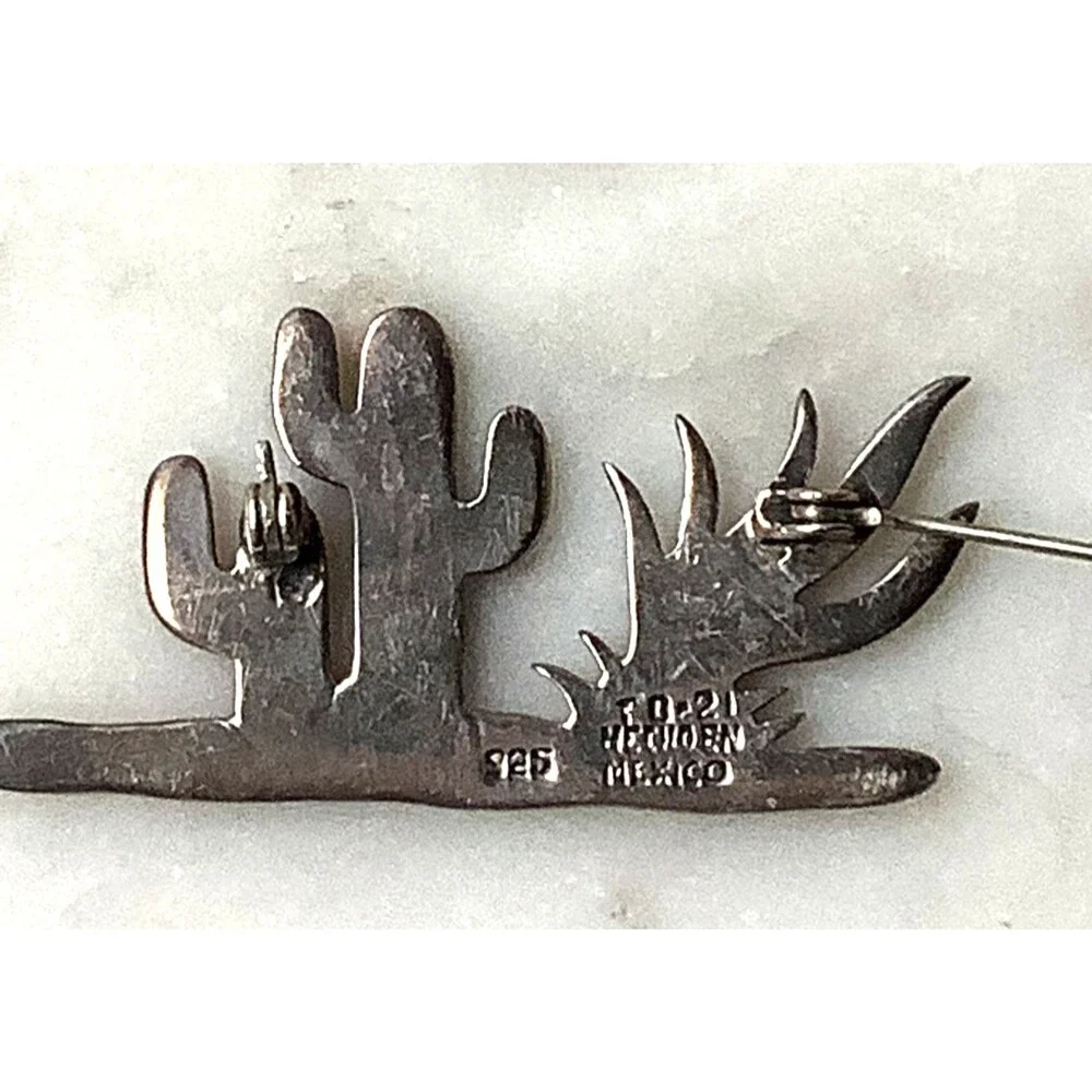 Vintage Taxco Cactus Brooch Sterling Silver 925 Desert Mexico Pin Southwest Art